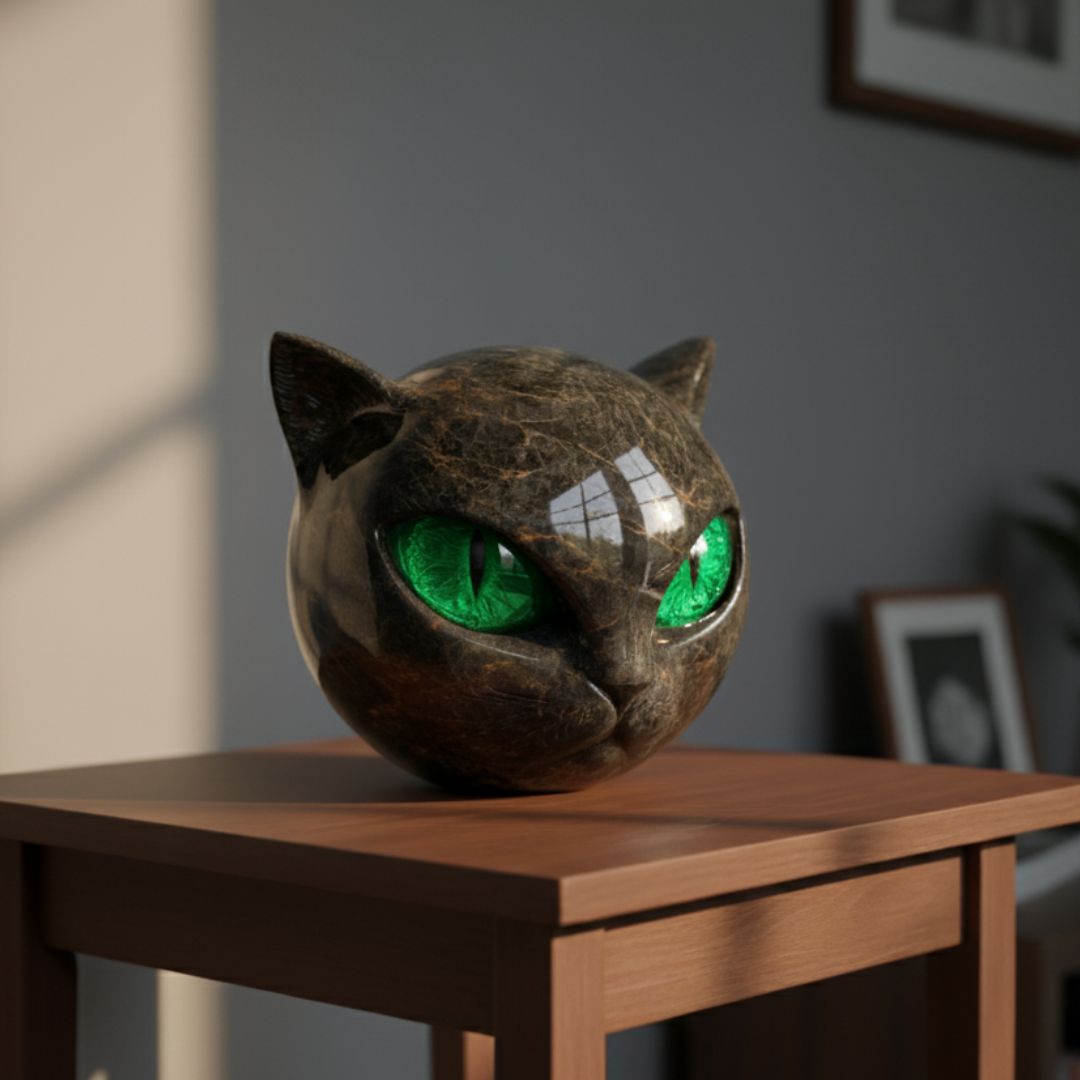 Wächterkatze aus schwarzem Stein