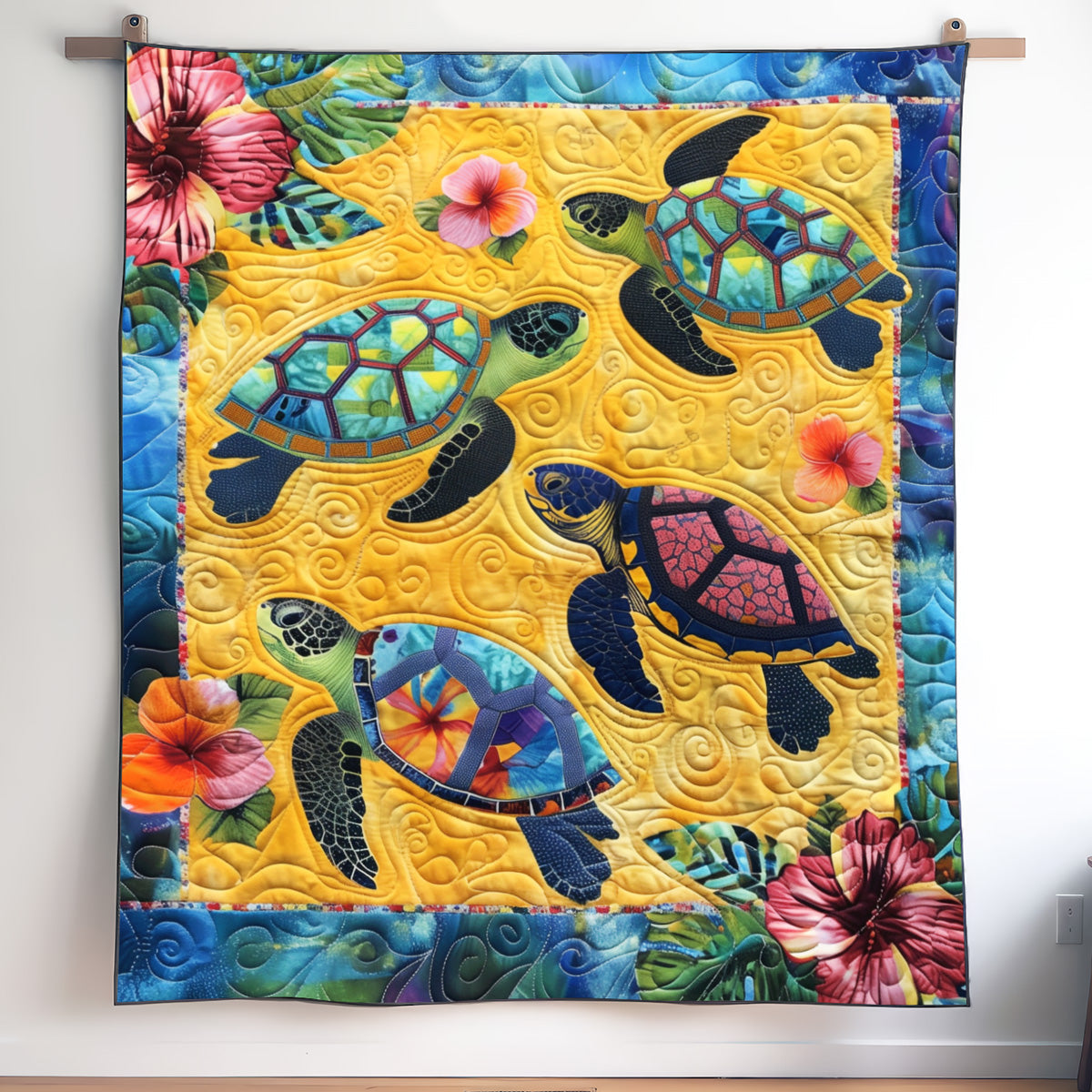 Grietje - Gewattete Decke Aqua-Abenteuer Kunstquilt zum Aufhängen