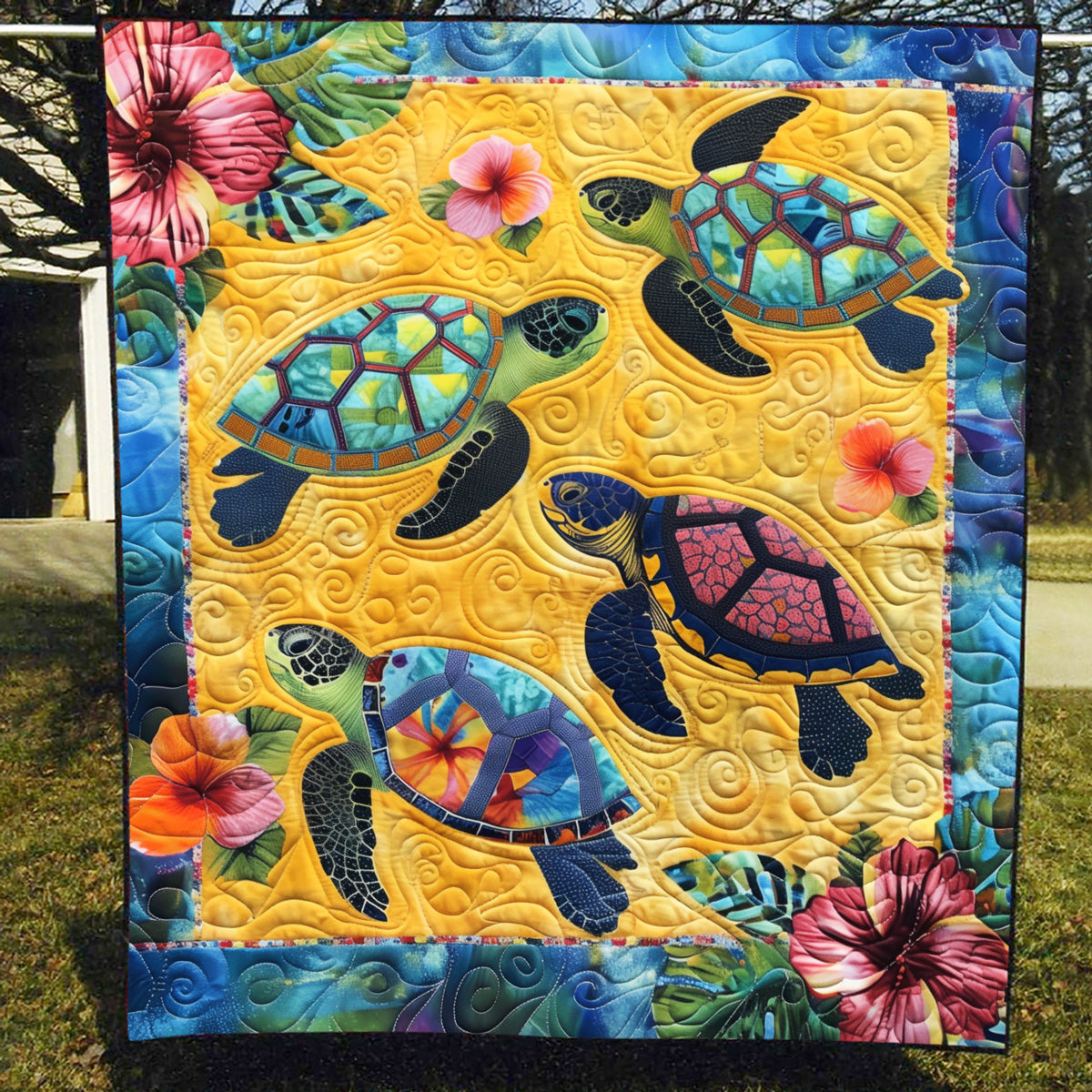 Grietje - Gewattete Decke Aqua-Abenteuer Kunstquilt zum Aufhängen