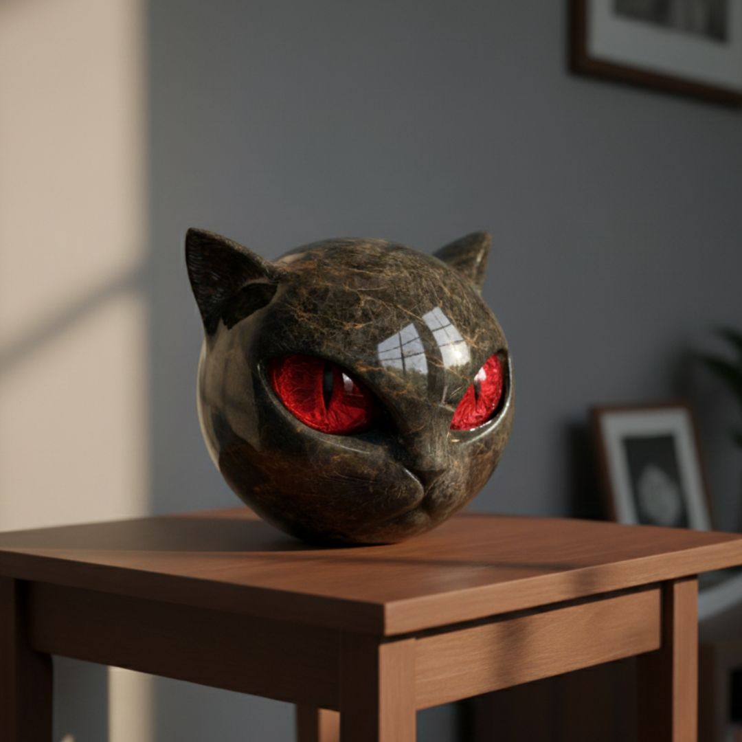 Wächterkatze aus schwarzem Stein