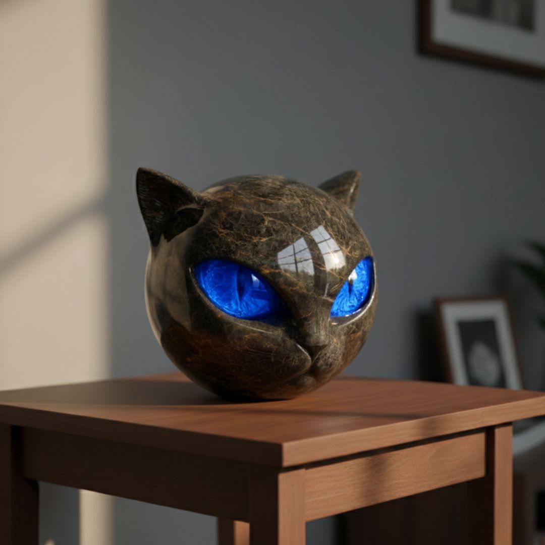 Wächterkatze aus schwarzem Stein