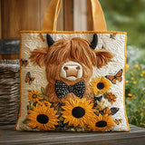 Gewattete Tasche - Hochlandrind mit Sonnenblumen