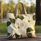 Handgefertigte gesteppte Tasche - Elegante weisse Lilien