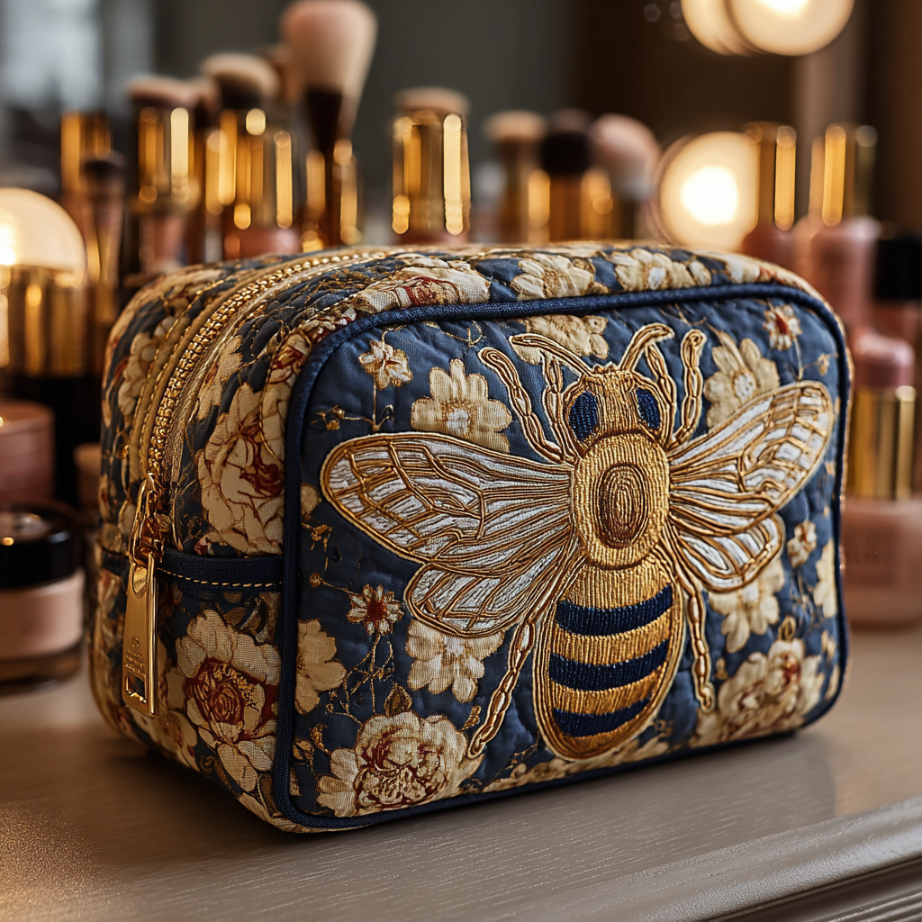 Silke - Gewattete Kulturtasche Bienen und Blumen