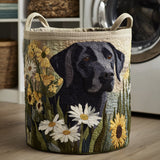 Luxus-Wäschekorb - Schwarzer Blumiger Labrador