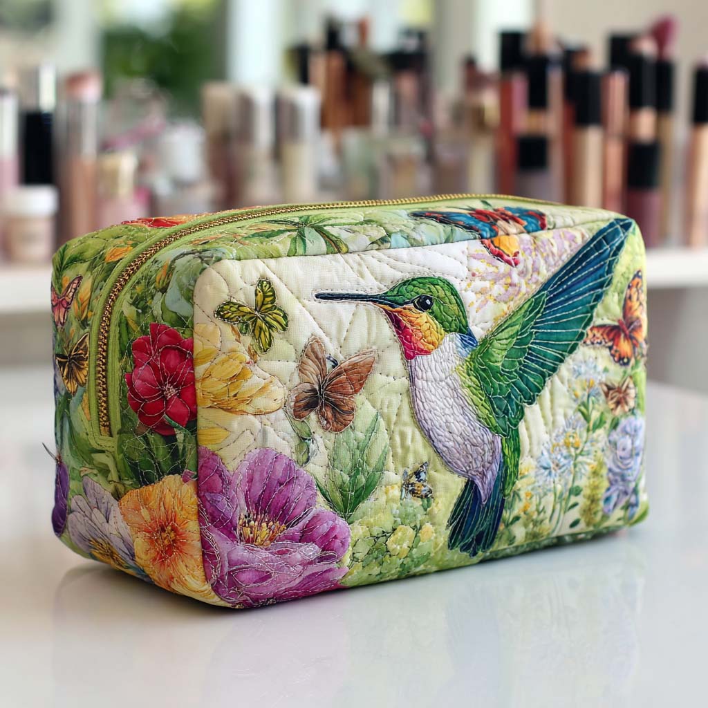 Norah - Gewattete Kulturtasche Gestickte Blumen in Bewegung
