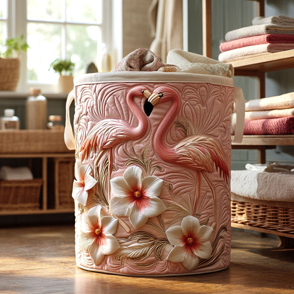 Gepolsterter Wäschekorb - Blumiger Flamingo