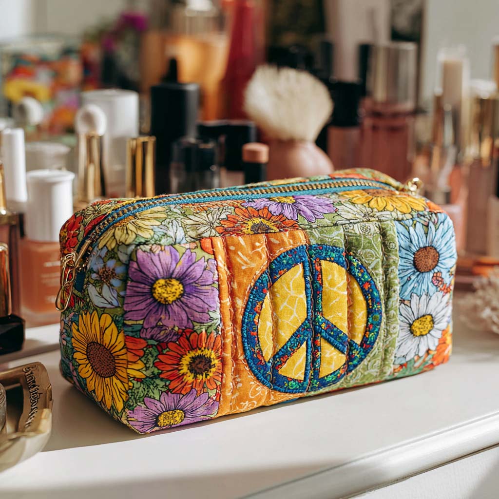 Lara - Gewattete Kulturtasche Bestickter Friedensbus mit Blumen