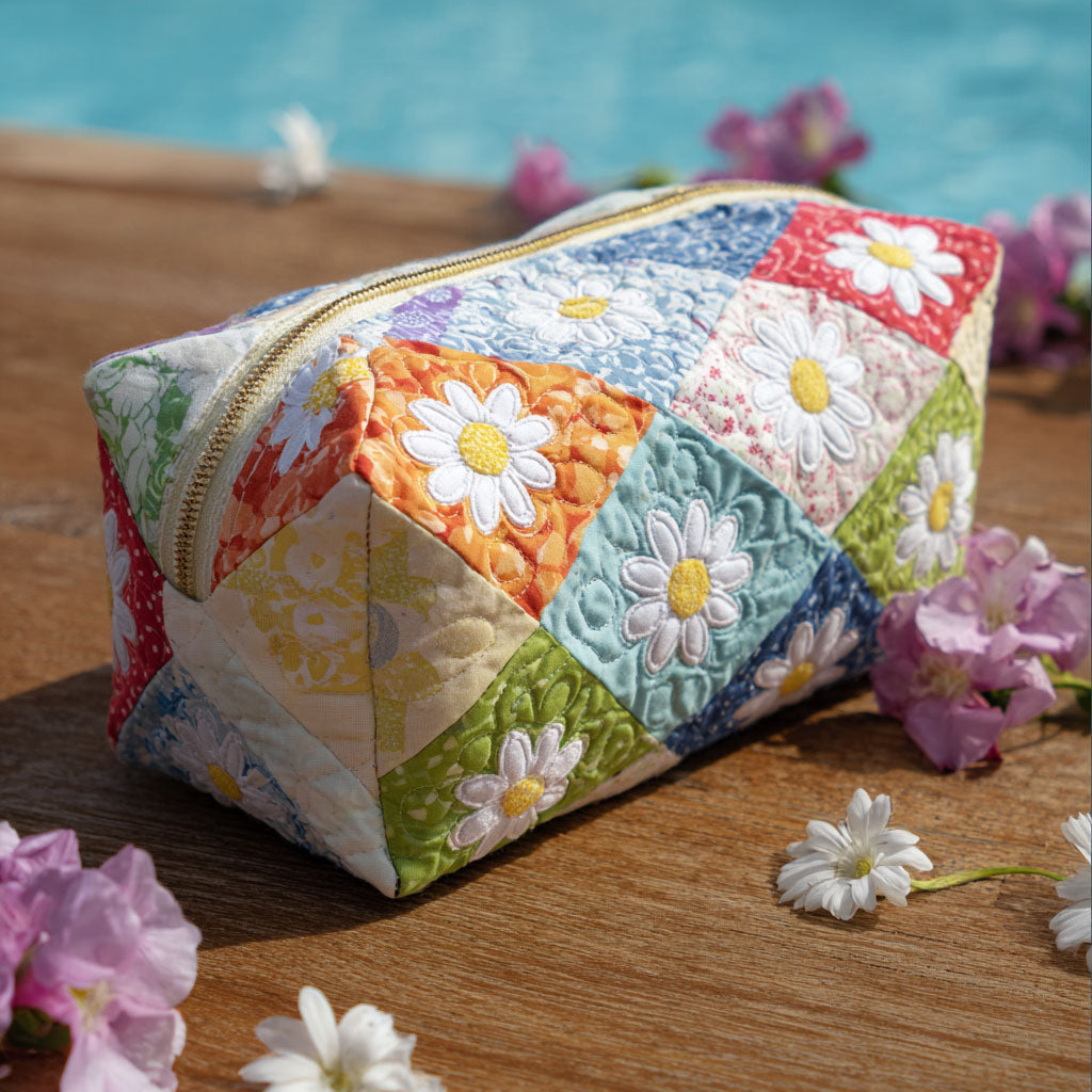 Nadia - Gewattete Kulturtasche Besticktes Blumenmotiv
