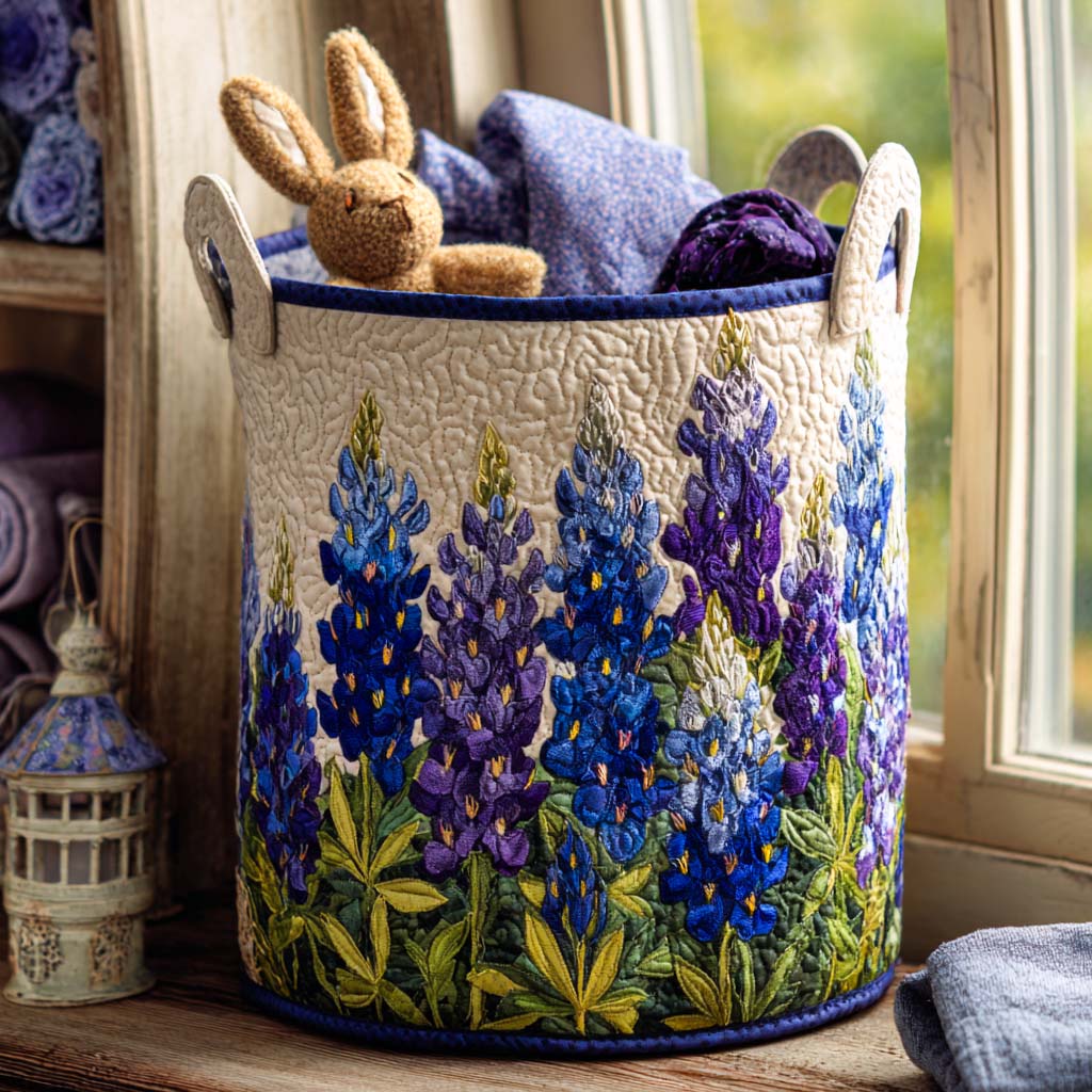 Gepolsterter Wäschekorb - Blaue Lupine