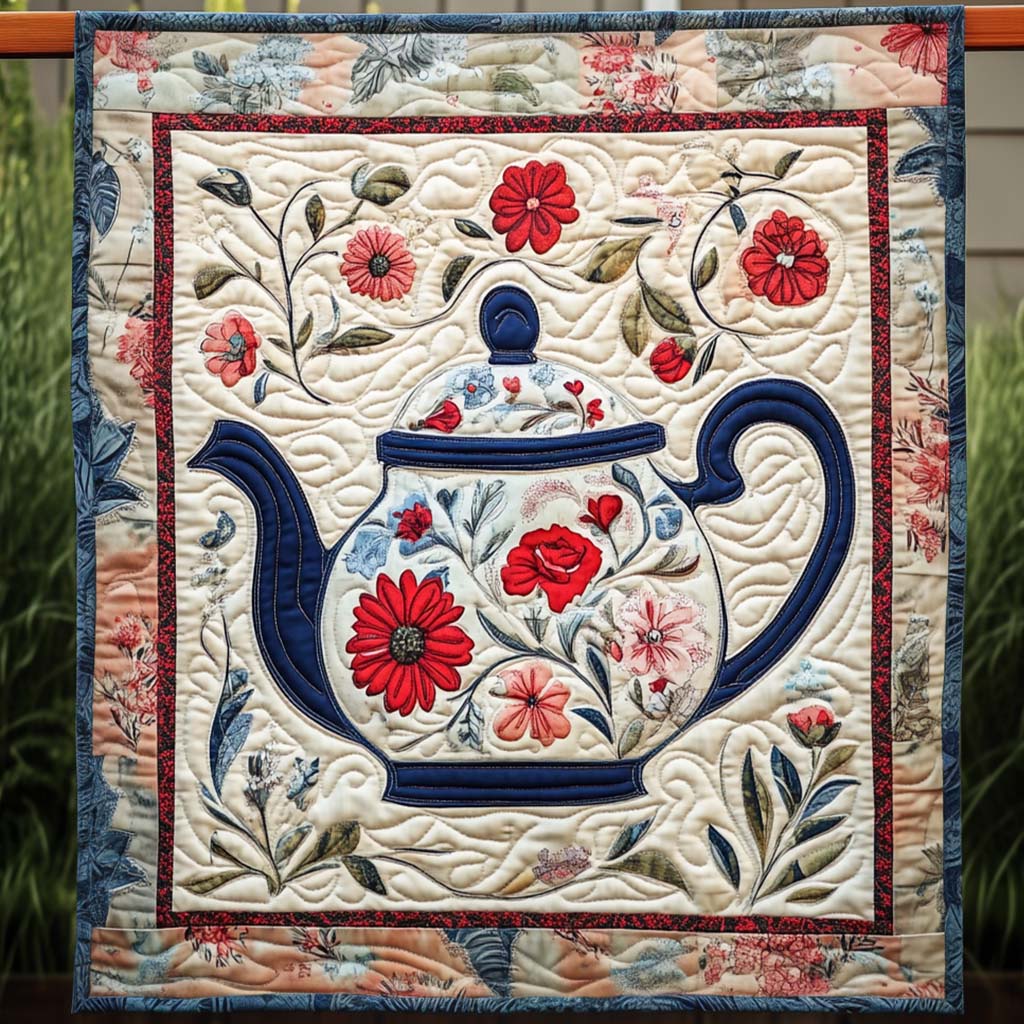 Machteld - Gewattete Decke Charme in Handwerklich Form einer Teekanne Botanisch