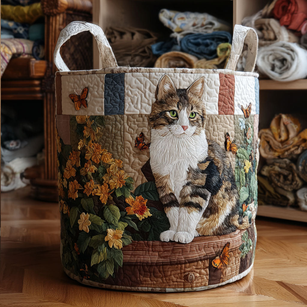 Gepolsterter Wäschekorb - Katze zwischen den Blütenblättern