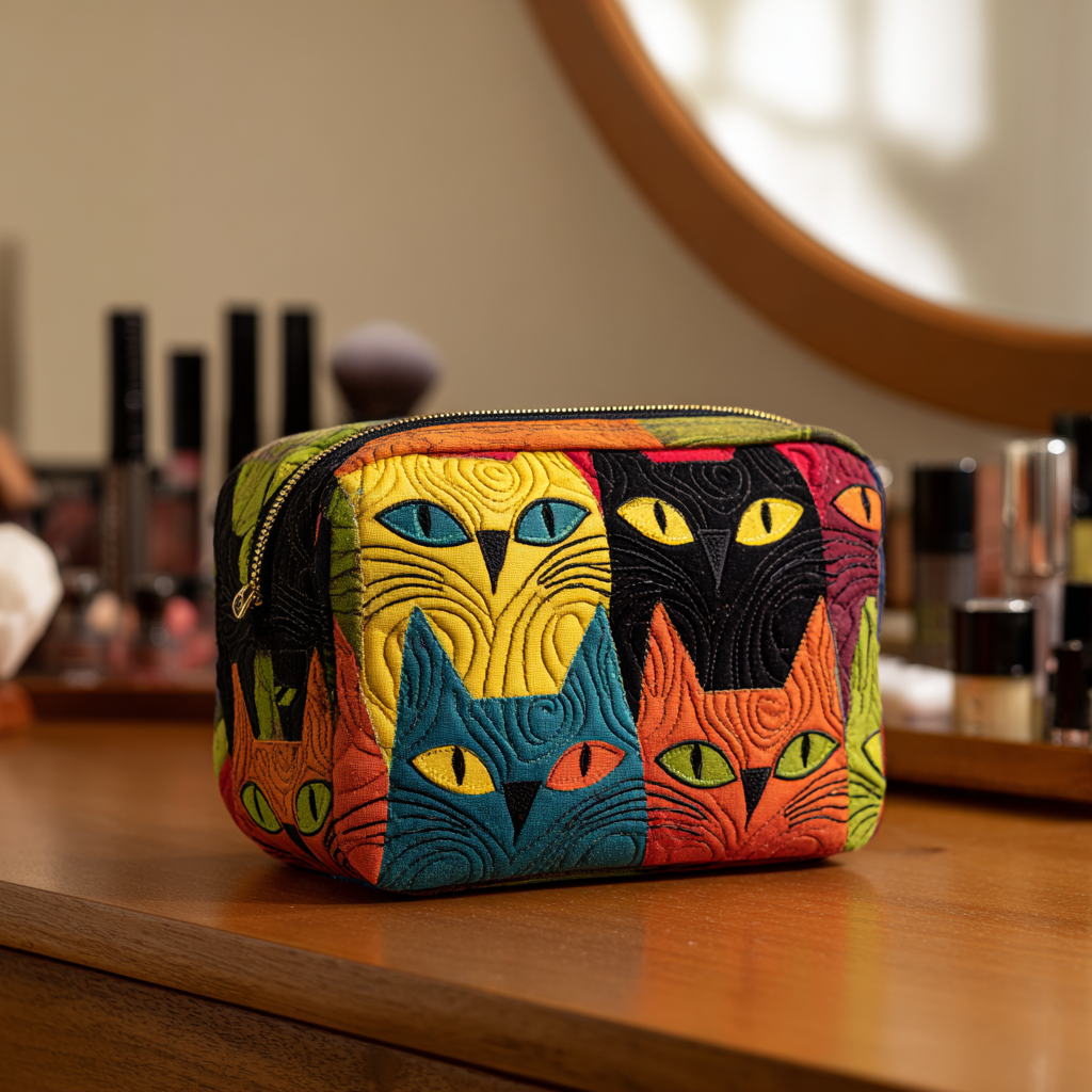 Gewattete Kulturtasche Bestickte magische Katze