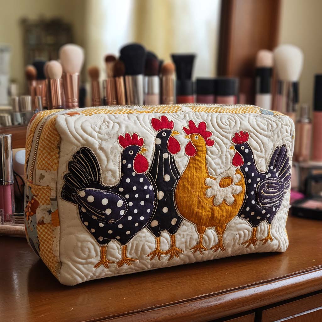 Eva - Gewattete Kulturtasche Fröhliches Huhn