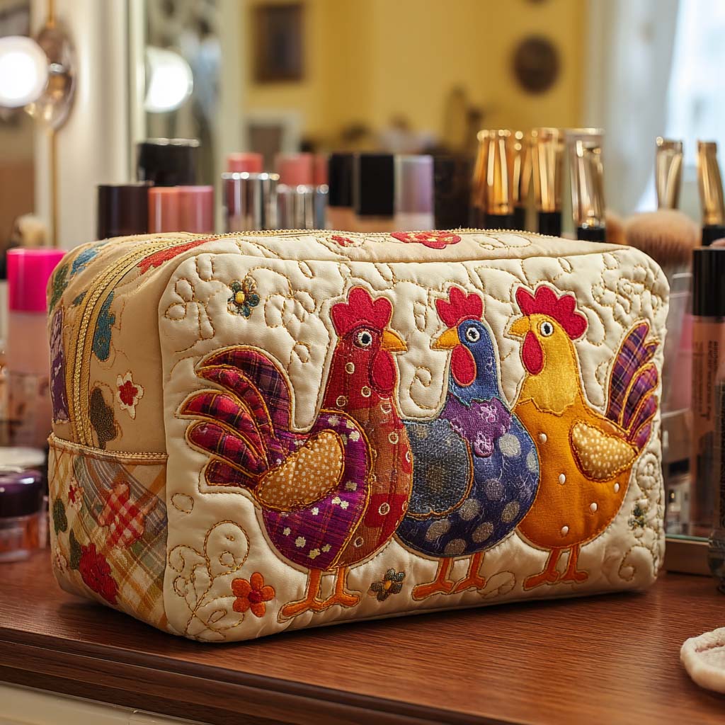 Maaike - Gewattete Kulturtasche mit träumendem Huhn