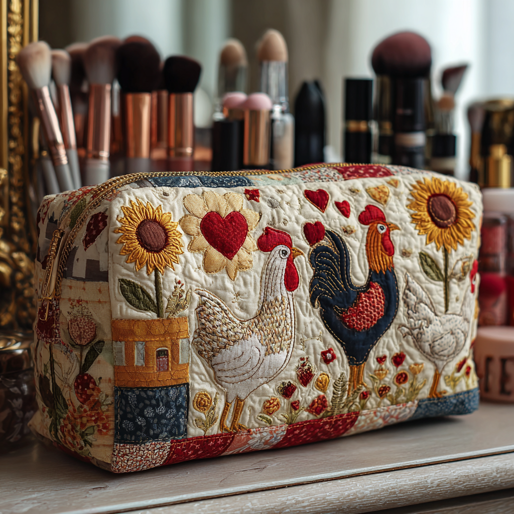 Steintje - Gewattete Kulturtasche Quilt und Hühner im Tal