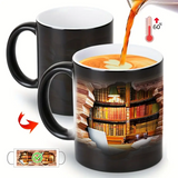 Keramiktasse mit magischer Bibliothek und thermischem Effekt