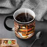 Keramiktasse mit magischer Bibliothek und thermischem Effekt
