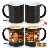 Keramiktasse mit magischer Bibliothek und thermischem Effekt