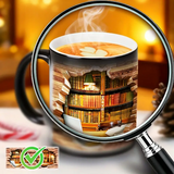 Keramiktasse mit magischer Bibliothek und thermischem Effekt