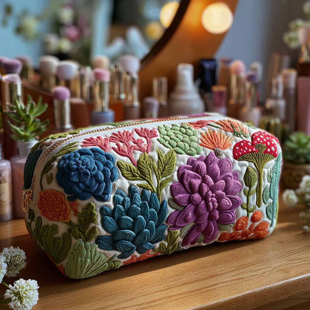 Nellie - Gewattete Kulturtasche Farbiger botanischer Print