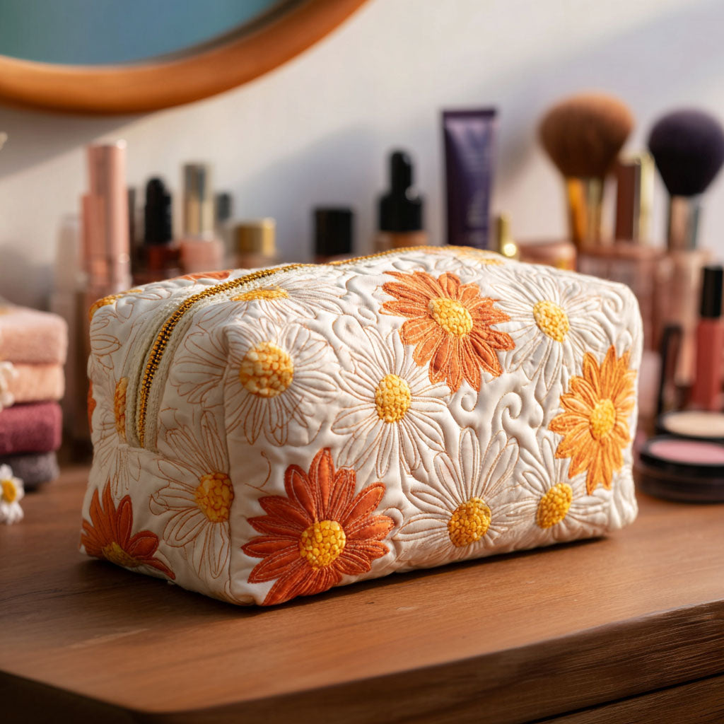 Everdina - Gewattete Kulturtasche Gesticktes Blumenmotiv