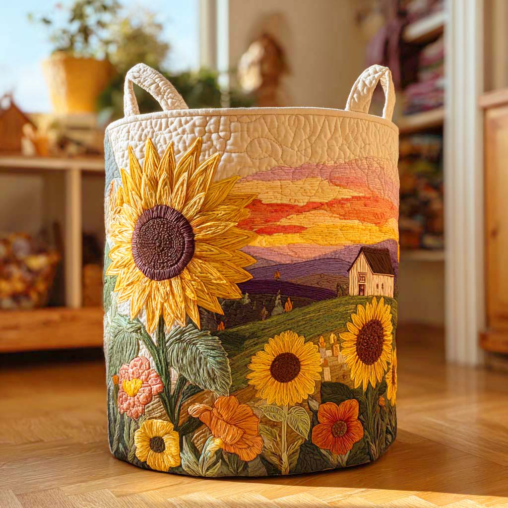Gesteppter Wäschekorb - Sonnenblume