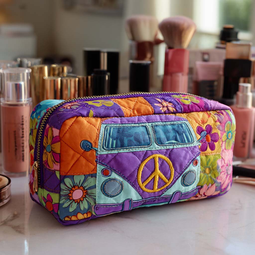 Ineke - Gewattete Kulturtasche Blumen im Retro-Stil