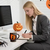 Halloween-Tasse 3D handgefertigt mit Zauberer- und Katzenmotiv