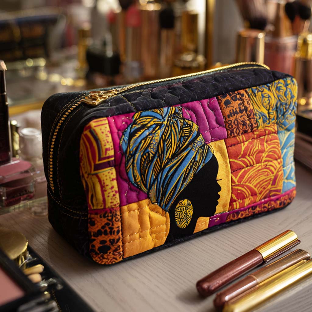Yvonne - Gewattete Kulturtasche Quilt im hellen Erbe-Stil