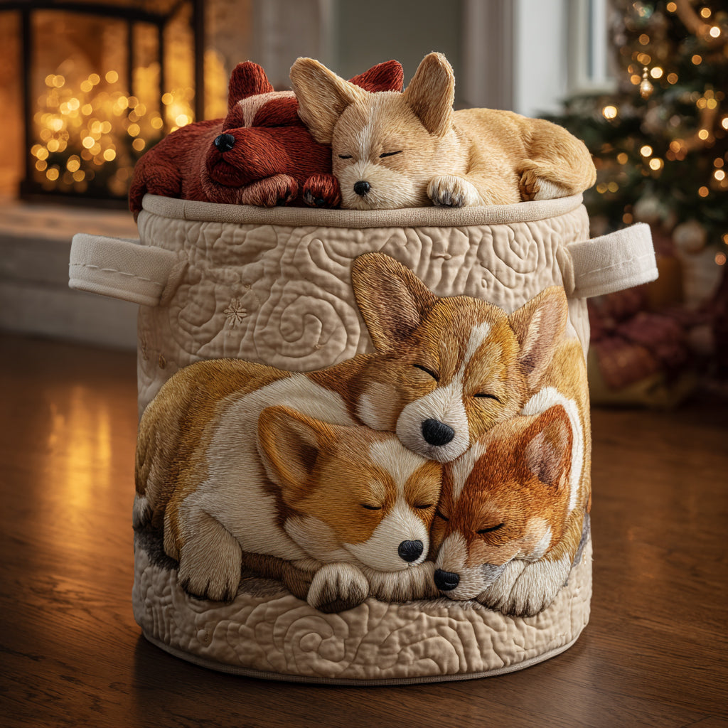 Gesteppter Wäschekorb - Corgi im Urlaub