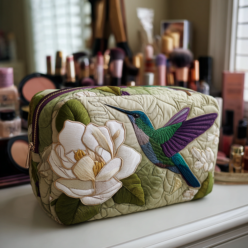 Priscilla - Gewattete Kulturtasche Kolibris im Gras