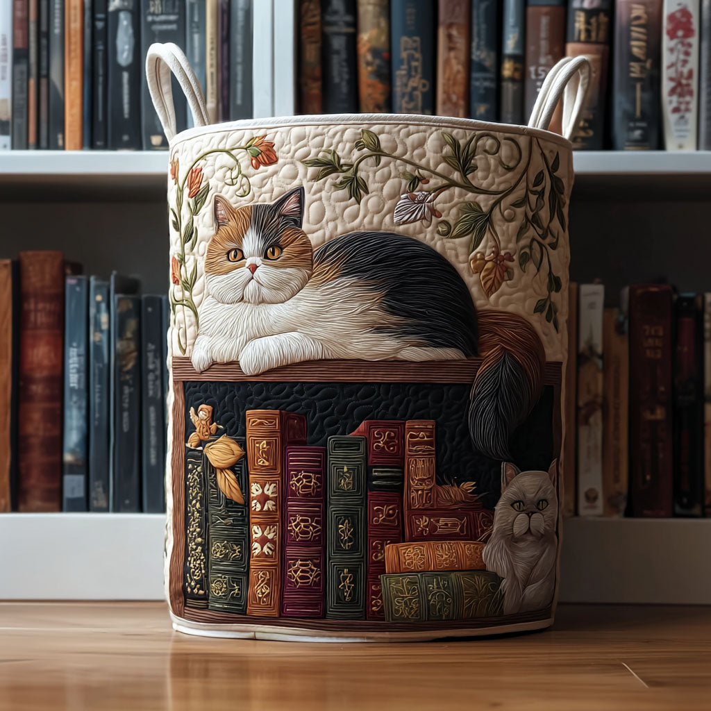 Gesteppter Wäschekorb - Bibliothek der Katzen