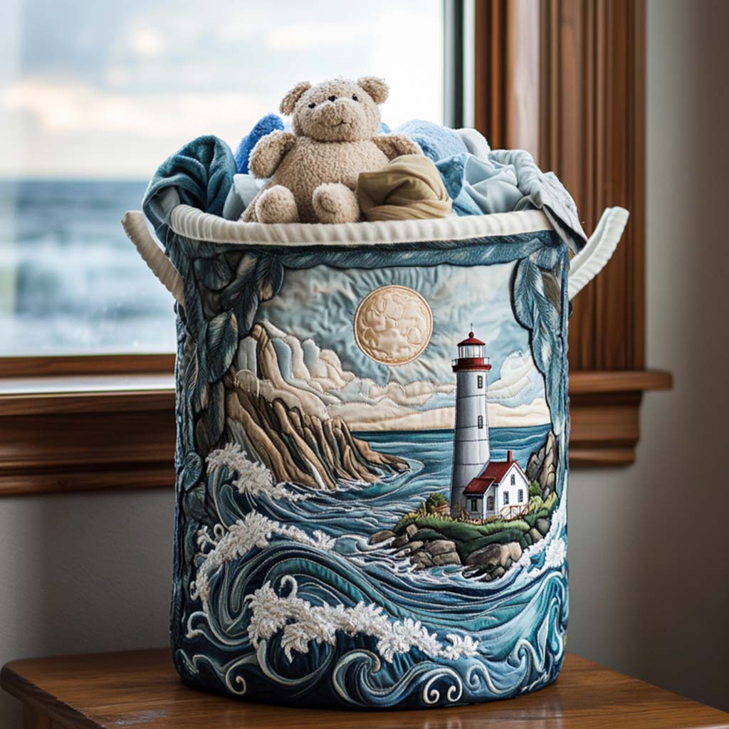 Gefütterter Wäschekorb - Traum von der Bucht am Leuchtturm