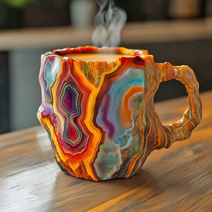 Kaffeetassen mit eingebetteten Mineralkristallen