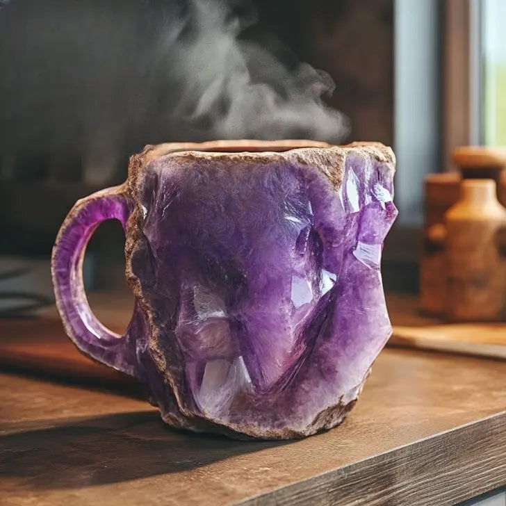 Kaffeetassen mit eingebetteten Mineralkristallen