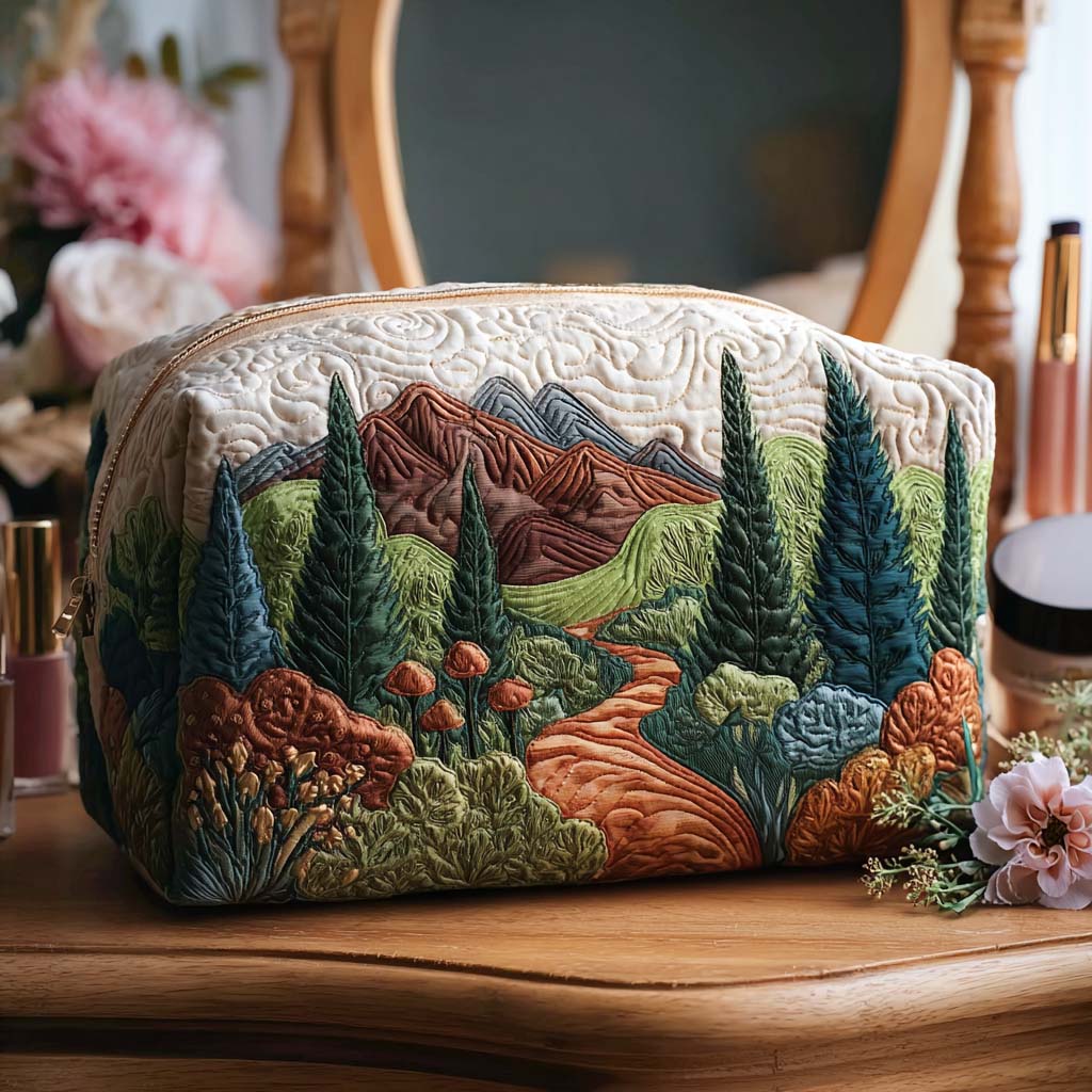 Anouk - Gewattete Kulturtasche Quilt und Grüner Pfad