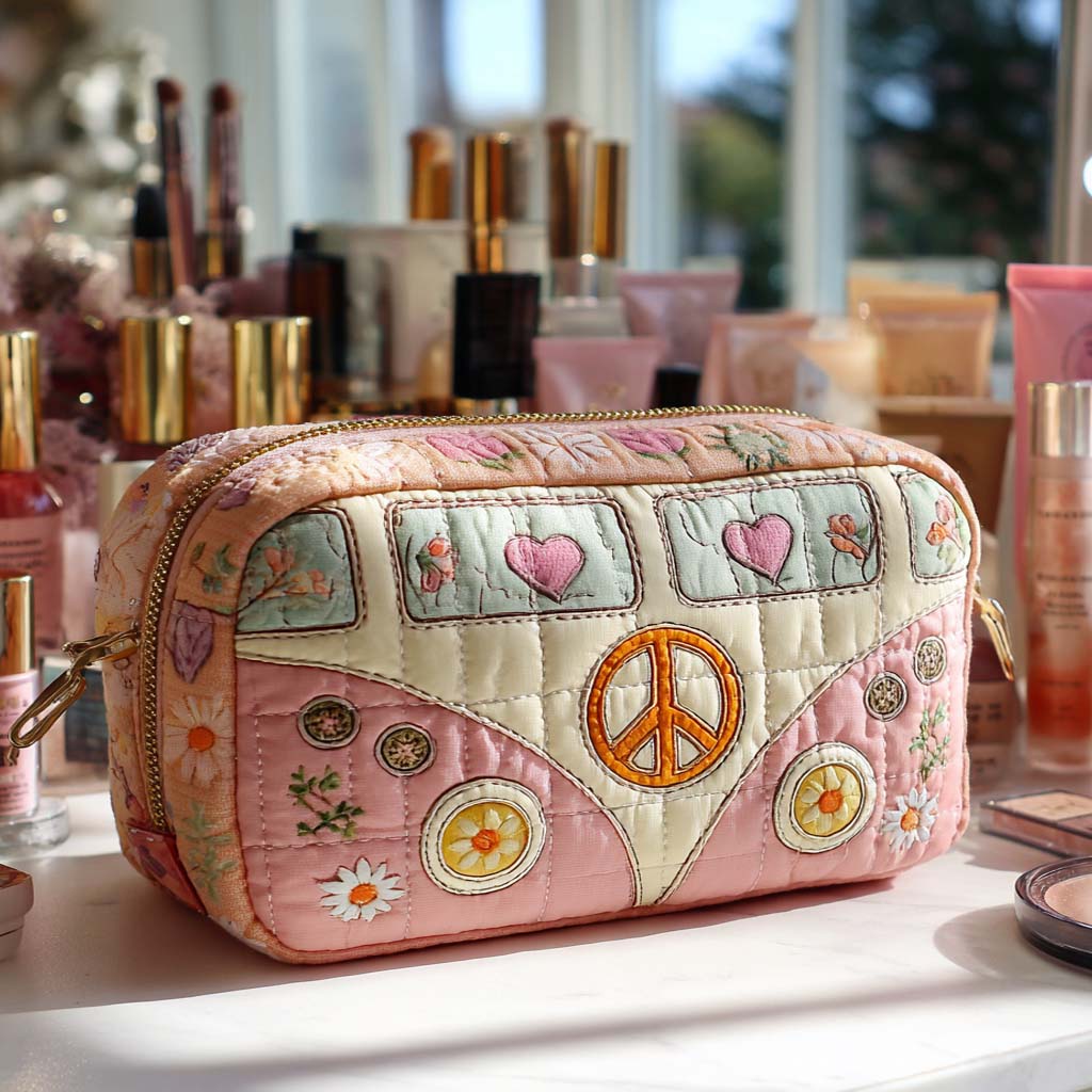 Guusje - Gewattete Kulturtasche Pastellfarbener Bus