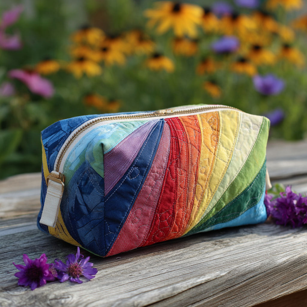 Puck - Gewattete Kulturtasche Fliessender Regenbogen