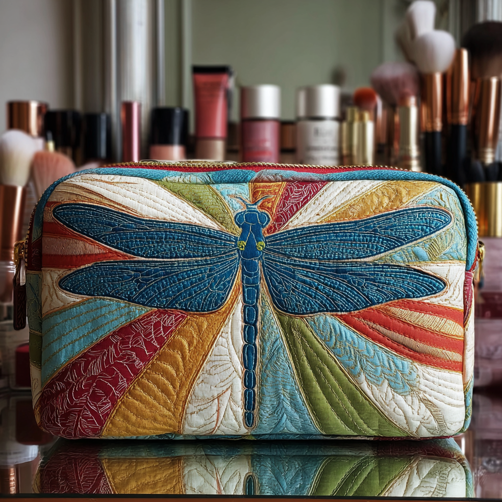 Jolien - Gewattete Kulturtasche Funkelnde Libelle