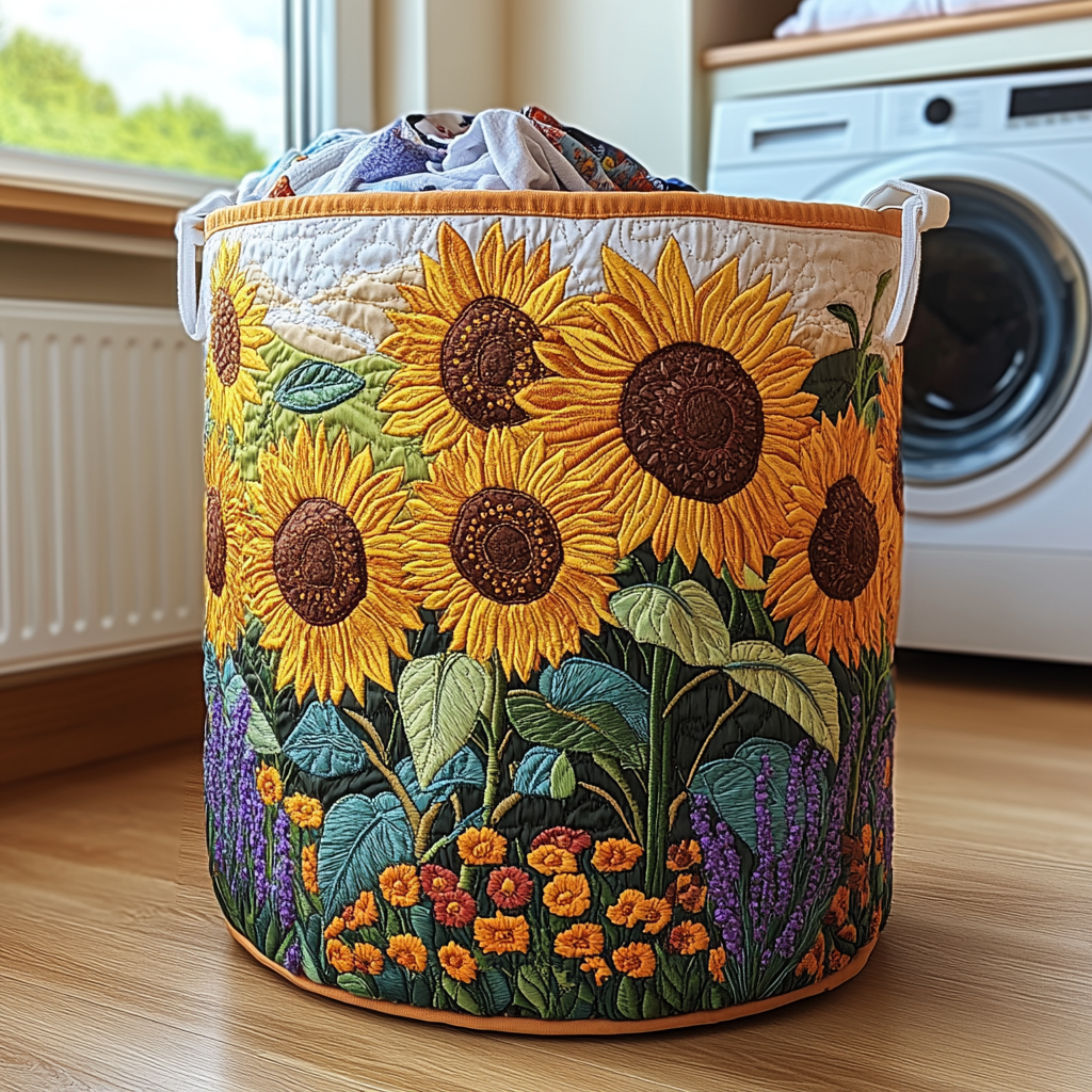 Gepolsterter Wäschekorb - Sonnenblumen