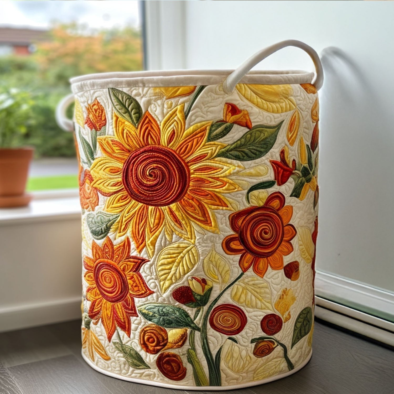 Gepolsterter Wäschekorb - Sonnenblumen