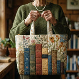 Handgefertigte Gesteppte Tasche - Bücher und Blumen