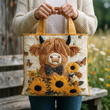 Gewattete Tasche - Hochlandrind mit Sonnenblumen